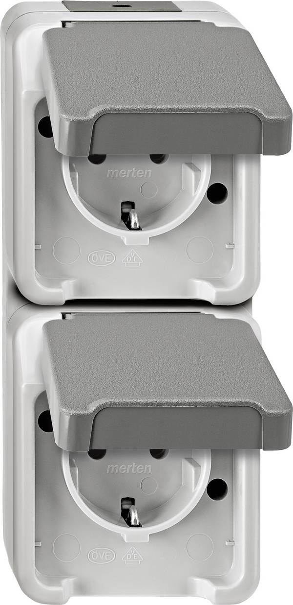 Schneider Electric 2fach Feuchtraum-Schalterprogramm Komplett Schutzkontakt-Steckdose mit Klappdeckel AQUASTAR Lichtgrau 4074951 1 St.