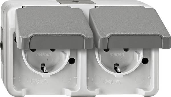 Schneider Electric 2fach Feuchtraum-Schalterprogramm Komplett Schutzkontakt-Steckdose mit Klappdeckel AQUASTAR Lichtgrau 4074948 1 St.