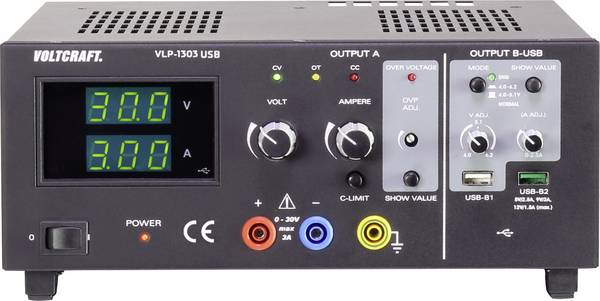 VOLTCRAFT VLP-1303 USB Labornetzgerät, einstellbar kalibriert (DAkkS-akkreditiertes Labor) 0 - 30 V 0.01 - 3 A 123 W  OVP Anzahl Ausgänge 3 x