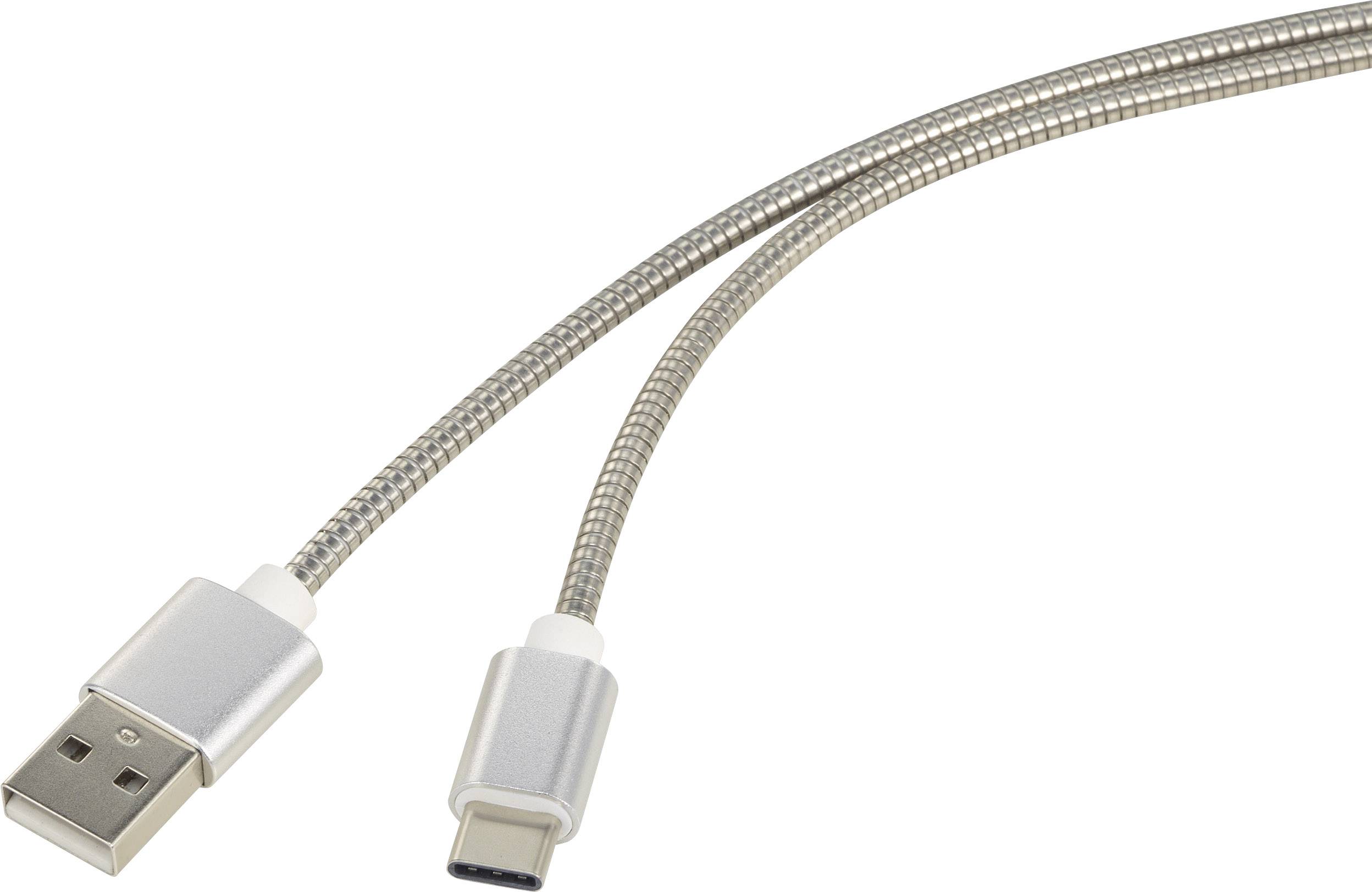 CONRAD Renkforce USB 2.0 Anschlusskabel [1x USB 2.0 Stecker A - 1x USB-C? Stecker] 1 m Silber Kabelm