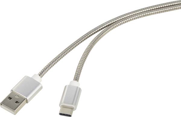 Renkforce USB-Kabel  USB 2.0 USB-A Stecker, USB-C® Stecker 0.50 m Silber Kabelmantel aus rostfreiem Stahl RF-4888674