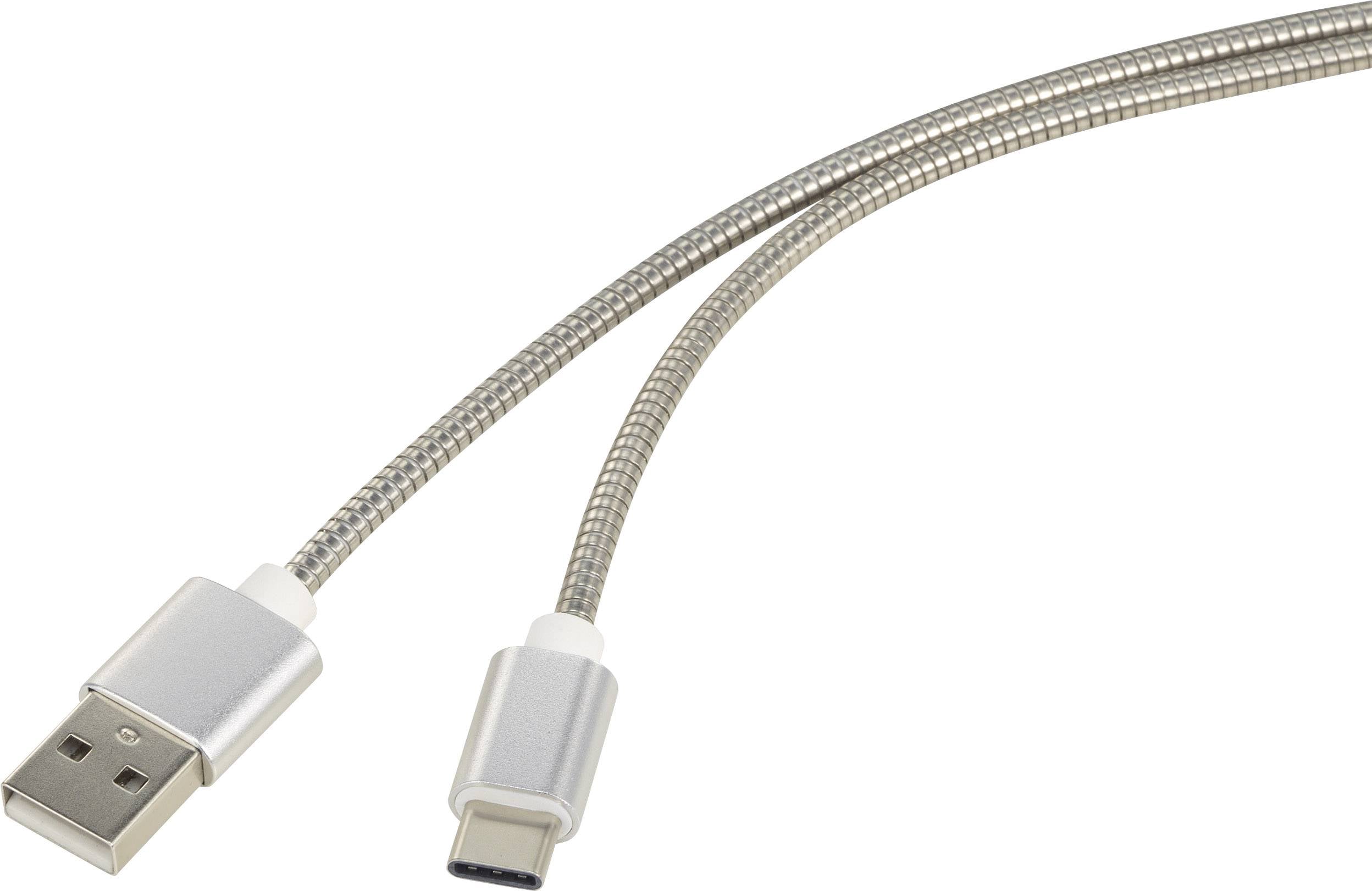 Renkforce USB-Kabel USB 2.0 USB-A Stecker, USB-C® Stecker 1.00 m Silber Kabelmantel aus rostfreiem Stahl RF-4888671