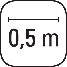 'Schild mit der Aufschrift: 0,5 m. Zeigt den Mindestabstand von einem halben Meter an.'