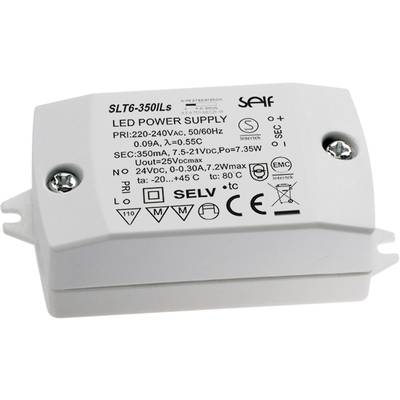 Self Electronics SLT6-350ILS LED-Treiber  Konstantspannung, Konstantstrom 7.94 W, 7.31 W 350 mA 7.5, 24.0 - 21.0, 24.0 V