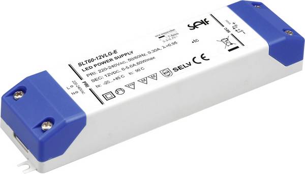 Self Electronics SLT60-24VLG-E LED-Treiber Konstantspannung 60 W 0 - 2.5 A 24.0 V/DC Möbelzulassung, nicht dimmbar, Überlastschutz, Überspannung 1 St.