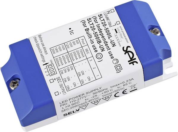 Self Electronics SLT20-500IL-UN LED-Treiber Konstantstrom 20 W 150 - 500 mA 2.0 - 42.0 V/DC Möbelzulassung, nicht dimmbar, Überlastschutz 1 St.