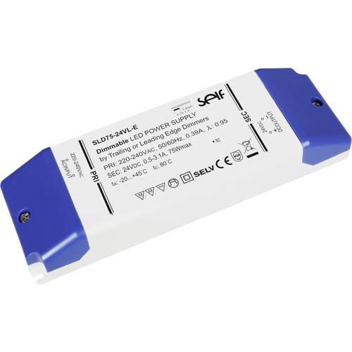 Self Electronics SLD75-12VL-E LED-Trafo Konstantspannung 75 W 1 - 6.25 A 12 V/DC dimmbar, Möbelzulassung, Überlastschutz...