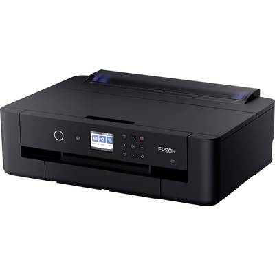 Schwarzer Epson Drucker mit LCD-Bildschirm und Tastenfeld auf der Vorderseite, geeignet für Homeoffice oder kleine Büros.