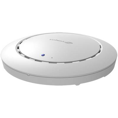Runder, weißer WLAN-Access-Point mit einer kleinen blauen LED-Anzeige auf der Oberseite. Gerät von der Marke Edimax.