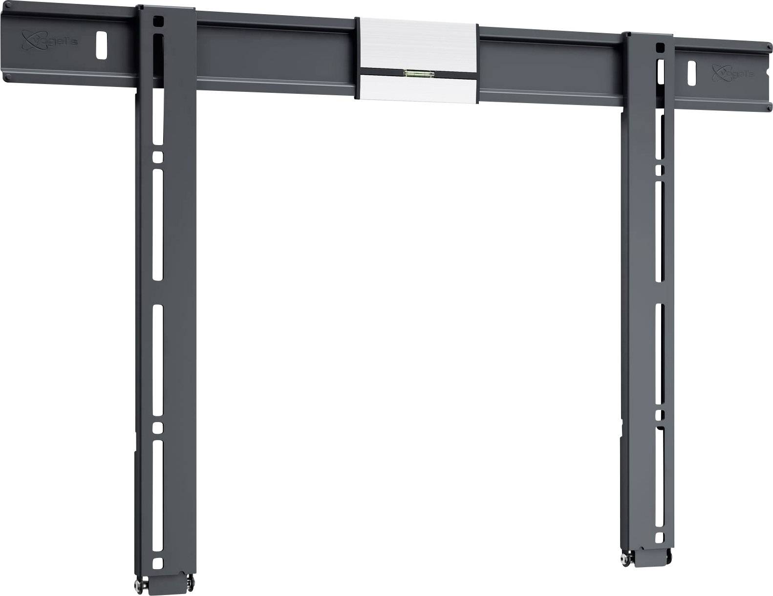 Ein schwarzer TV-Wandhalter mit zwei vertikalen Armen und einer horizontalen Verbindung. Geeignet für die Montage von Flachbildfernsehern.