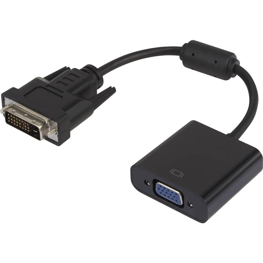 Adapter DVI-VGA [1x DVI-stekker 24+1-polig 1x VGA-bus] Zwart Met Ferrietkern, Vergulde steekcontacte