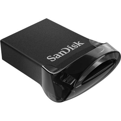 Schwarzer SanDisk USB-Stick mit abgerundetem Design, schwarzes Gehäuse und transparente Steckverbindung.