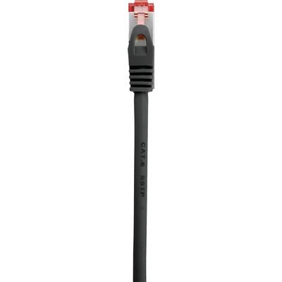 Schwarzes Netzwerkkabel mit rotem Steckerverriegelungsclip, geeignet für CAT6 STP-Verbindungen.