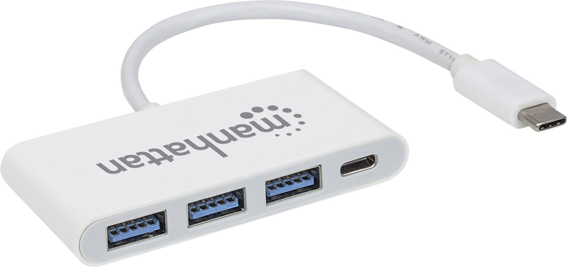 MANHATTAN USB-C 3.1 Gen 1 Type-C Hub with Power Delivery, USB Type-C Male to Three Type-A Ports Fema