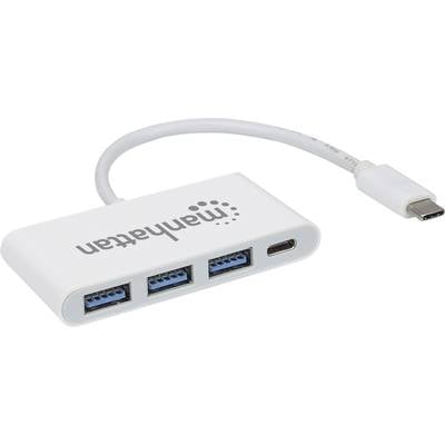 Manhattan neu 3+1 Port USB 3.2 Gen 1-Hub (USB 3.0) mit Schnellladeport, mit USB-C® Stecker Weiß