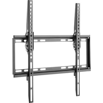 Eine schwarze Wandhalterung für Flachbildfernseher, geeignet zur sicheren Befestigung an der Wand, mit verstellbaren Armen und Schraubenlöchern.