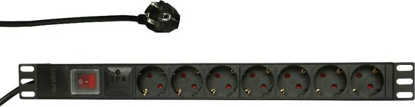 LogiLink PDU7C01 19 Zoll  Netzwerkschrank-Steckdosenleiste  1 HE Schutzkontaktsteckdose Aluminium Profil, mit Schalter, Festeinbau  Schwarz