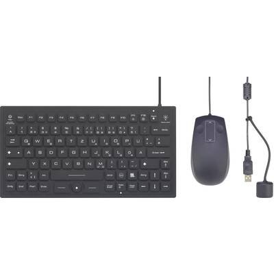 Renkforce iM-IKB720BL-BK USB Tastatur, Maus-Set Integrierter Trackball, Spritzwassergeschützt, Touch-Oberfläche, Staubge