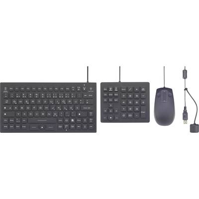 Renkforce iM-IKB720BL-BK USB Tastatur, Ziffernblock, Maus-Set Integrierter Trackball, Staubgeschützt, Spritzwassergeschü