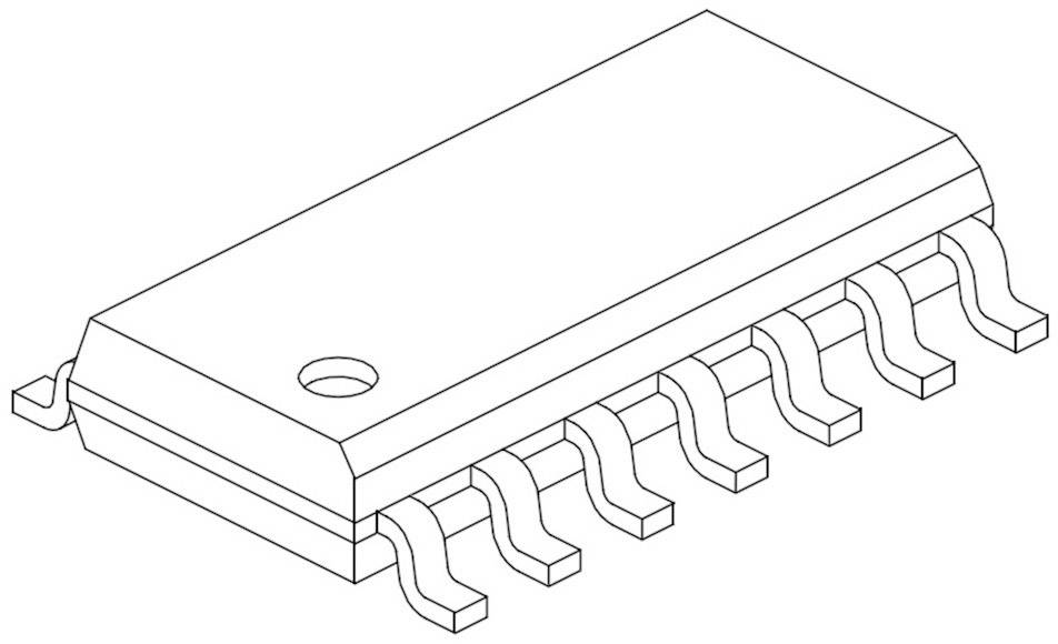 Eine technische Zeichnung eines integrierten Schaltkreises mit 14 Pins. Der Chip ist rechteckig mit abgerundeten Ecken.