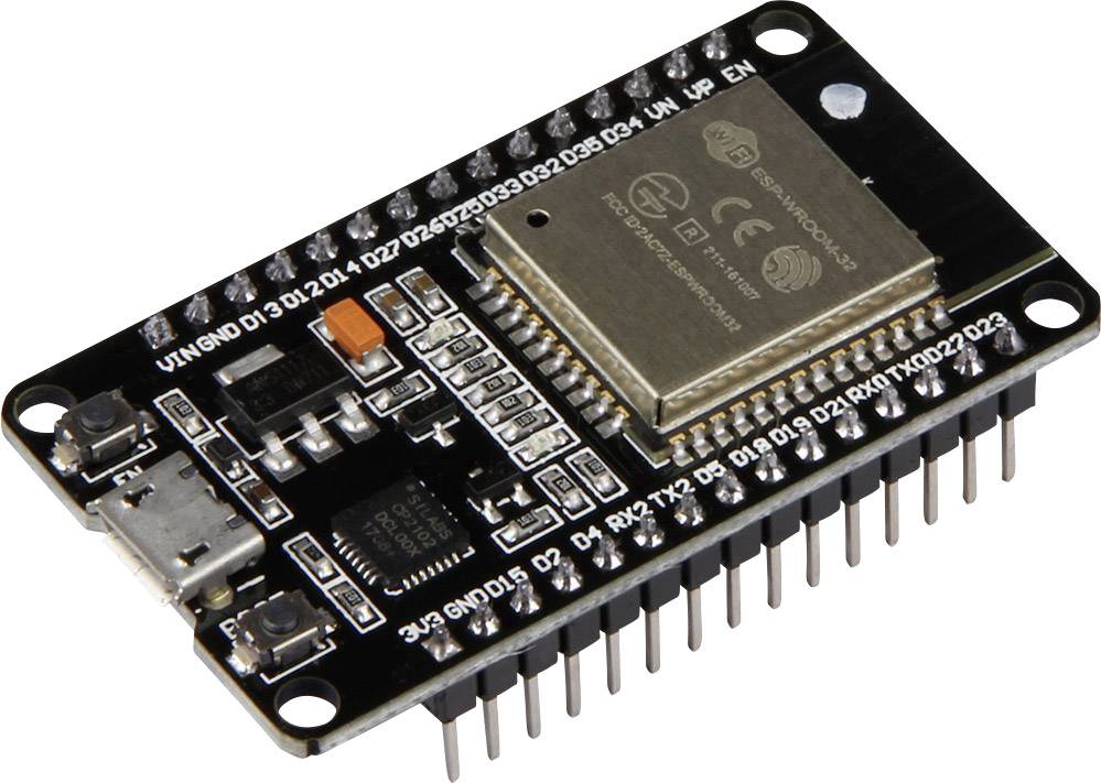 Ein Mikrocontroller-Board mit mehreren Anschlüssen, einem USB-Anschluss und einem großen Chip. Dient zum Programmieren elektronischer Projekte.