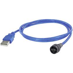 Image of encitech USB-Kabel USB 2.0 USB-Mini-B Stecker, USB-A Stecker 5.00 m Schwarz, Blau
