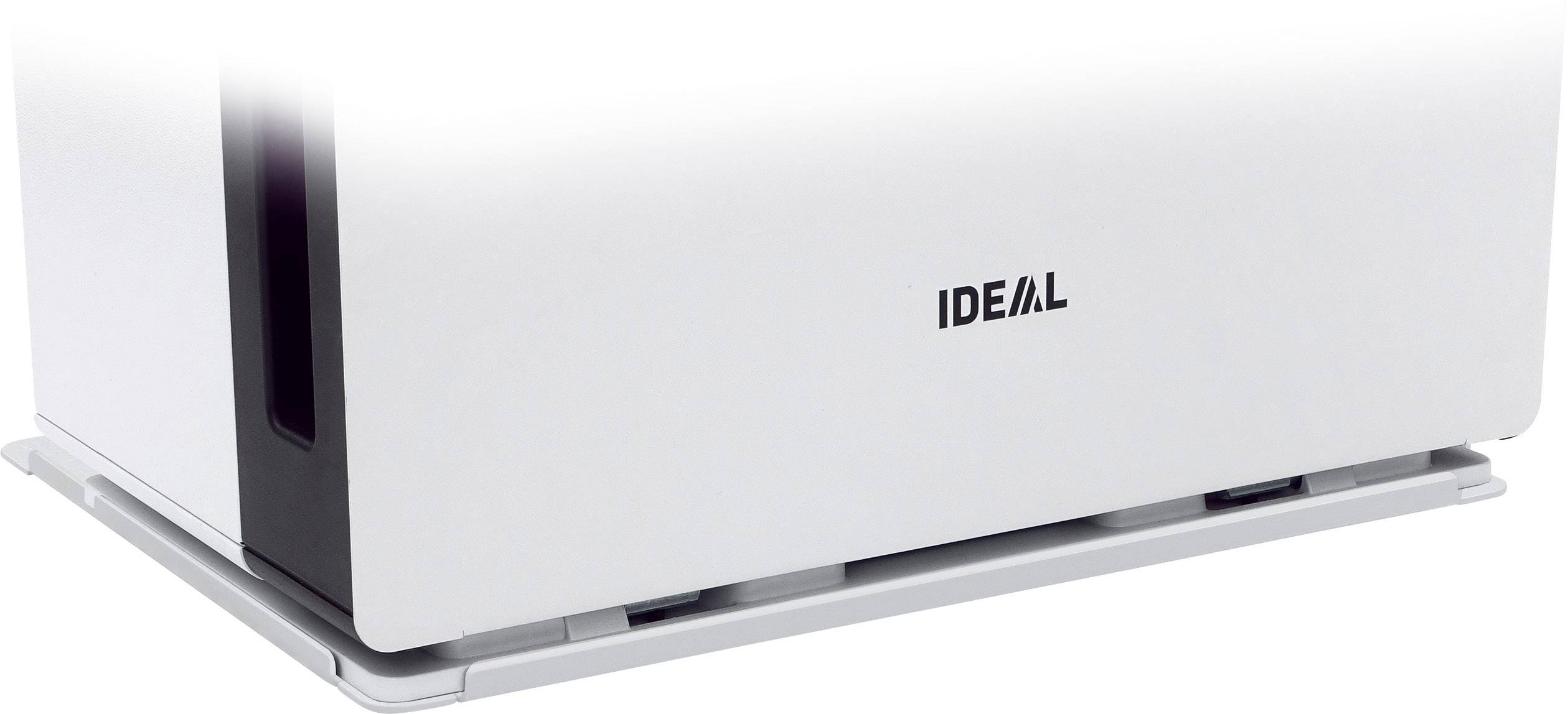 Luftreiniger in modernem Design mit der Aufschrift 'IDEAL'. Ideal für die Verbesserung der Raumluftqualität.