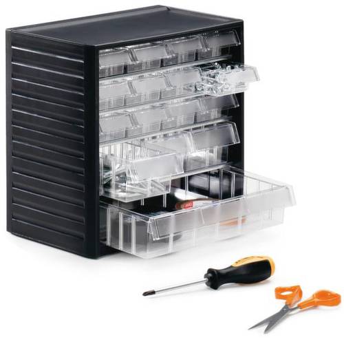 Thumbnail - Treston Kombi-Kleinteilemagazin 290C-3, inklusive 16 glasklaren Schubladen L-01, L-04, L-06, BxTxH 310x180x290 mm