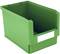 Grüne Kunststoffbox mit offenem Oberteil und rechteckigem Ausschnitt an der Vorderseite. Ideal zur Lagerung oder Organisation.