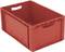 Rote Kunststoffkiste mit Traggriffen, rechteckige Form, ohne sichtbaren Inhalt.