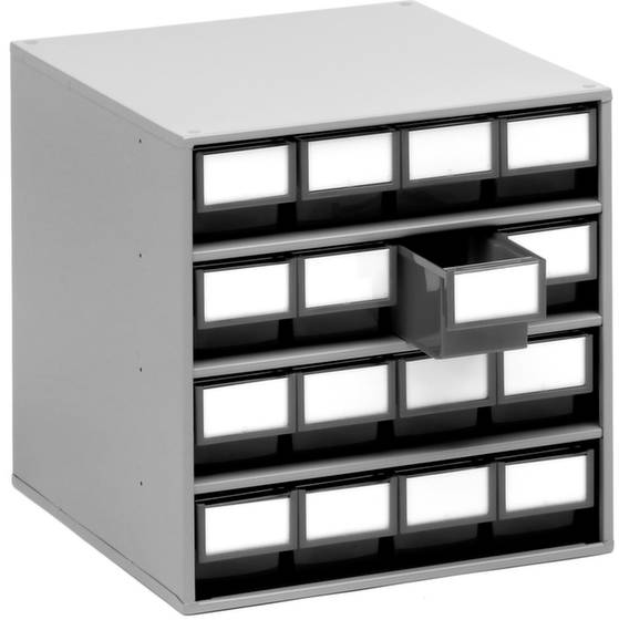 Metallkastensystem mit herausziehbaren Schubladen zur Aufbewahrung, geeignet für Büro- oder Werkstattorganisation.