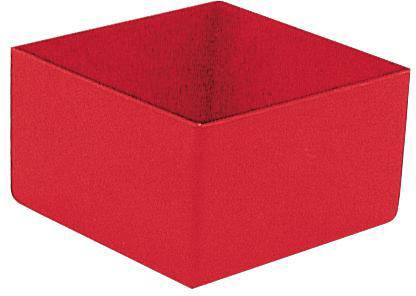 Roter, quadratischer, offener Behälter ohne sichtbare Details.