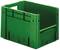 Grüne Kunststoffkiste in rechteckiger Form, stabil und ohne Abdeckung.