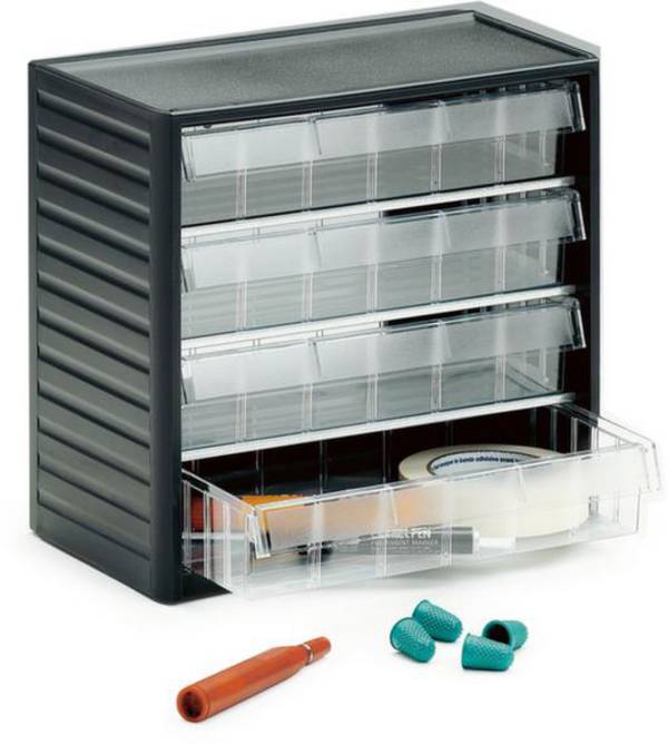Treston Kleinteilemagazin 296-3 , inklusive 4 glasklaren Schubladen L-06, BxTxH 310x180x290 mm