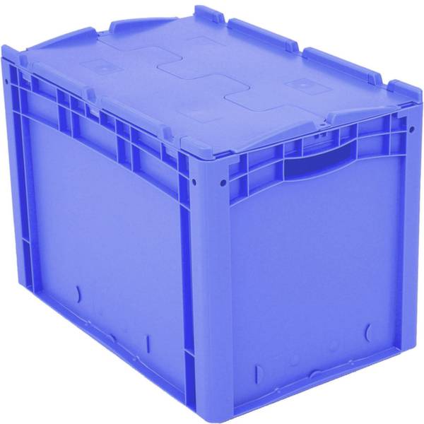 Blauer Kunststoffbehälter mit geschlossener, geriffelter Oberfläche, geeignet für Lagerung oder Transport.