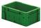 Grüne Kunststoffkiste mit rechteckiger Form und hoher Kante. Eignet sich zur Lagerung oder zum Transport von Gegenständen.