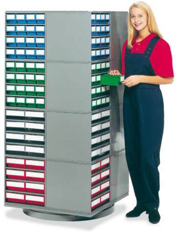 Treston Drehständer 16-400 für max. 16 Magazine 0840/1640. Sockel mit 4 Zwischenböden. BxTxH 800x800x1680mm