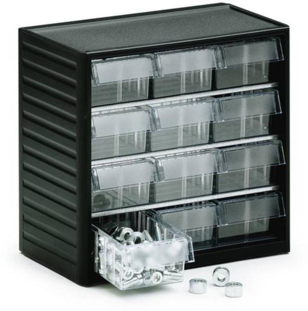 Treston Kleinteilemagazin 294-3 , inklusive 12 glasklaren Schubladen L-04, BxTxH 310x180x290 mm