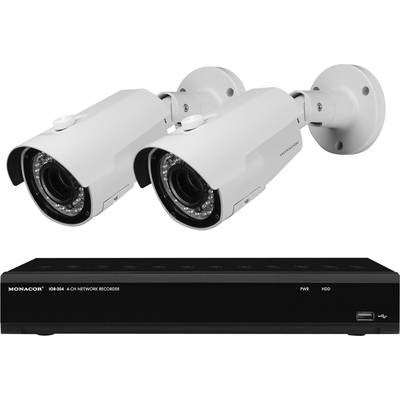 Monacor MONACOR IOZ-204BV Kabelgebunden, LAN IP-Überwachungskamera-Set 4-Kanal mit 2 Kameras 2048 x 1536 Pixel  