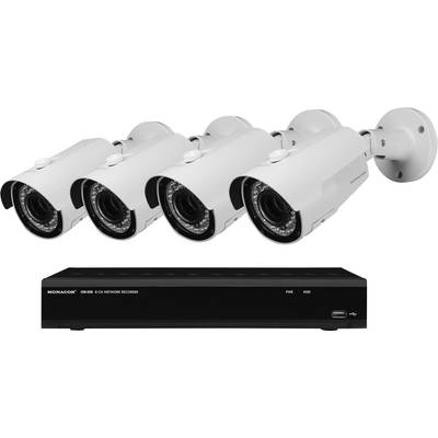 Monacor  IOZ-408BV Kabelgebunden, LAN IP-Überwachungskamera-Set 8-Kanal mit 4 Kameras 2048 x 1536 Pixel  