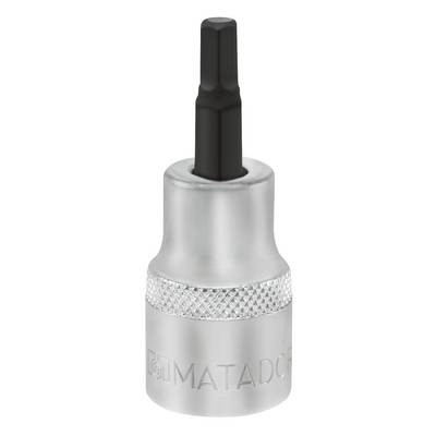 Ein Sechskant-Bit-Aufsatz mit silbernem Schaft und schwarzer Spitze, mit 'MATADOR'-Logo auf dem Schaft eingeprägt.