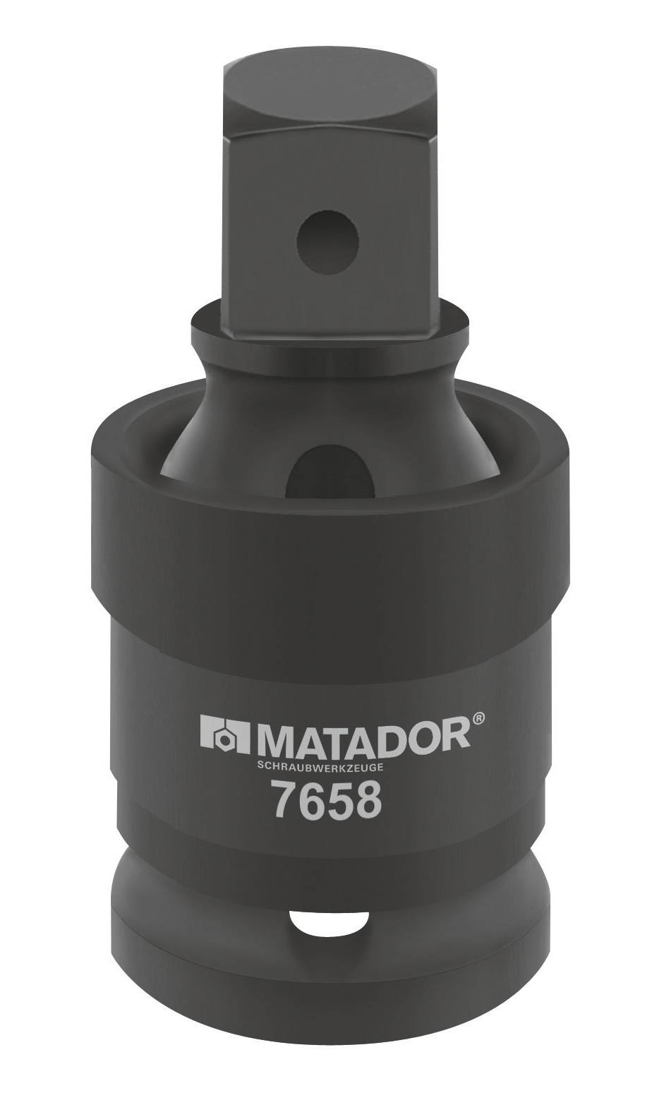 Ein schwarzer Werkzeugaufsatz mit der Aufschrift 'MATADOR 7658', zylindrische Form, verwendet für Schraubarbeiten.