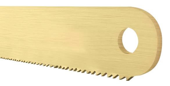 Messingstreifen mit gezacktem Rand und einer runden Öffnung am Ende.