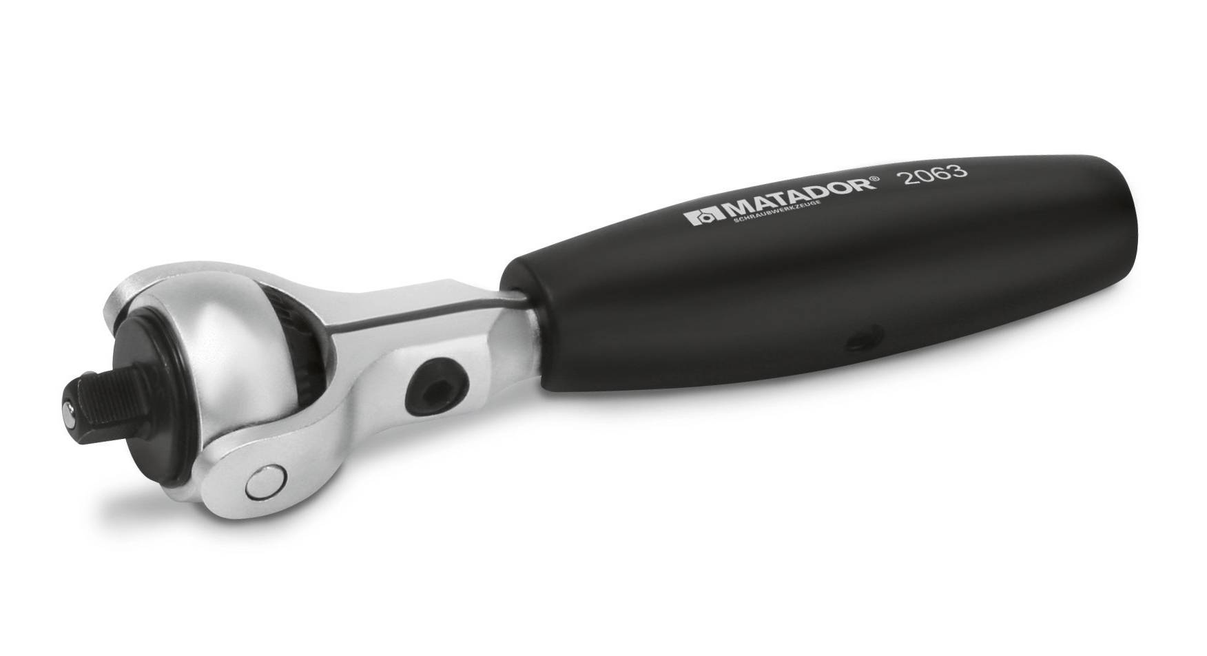 Eine silberne Ratsche mit schwarzem Griff, seitlich liegend. Auf dem Griff steht 'MATADOR 2068'.