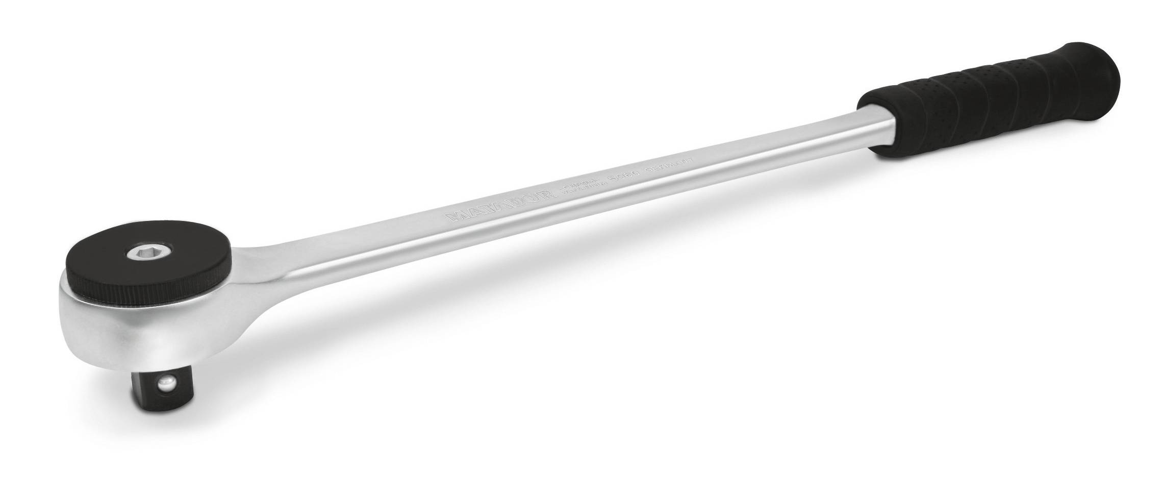 Langer Steckschlüssel-Ratschenschlüssel mit schwarzem Griff, für mechanische Arbeiten.