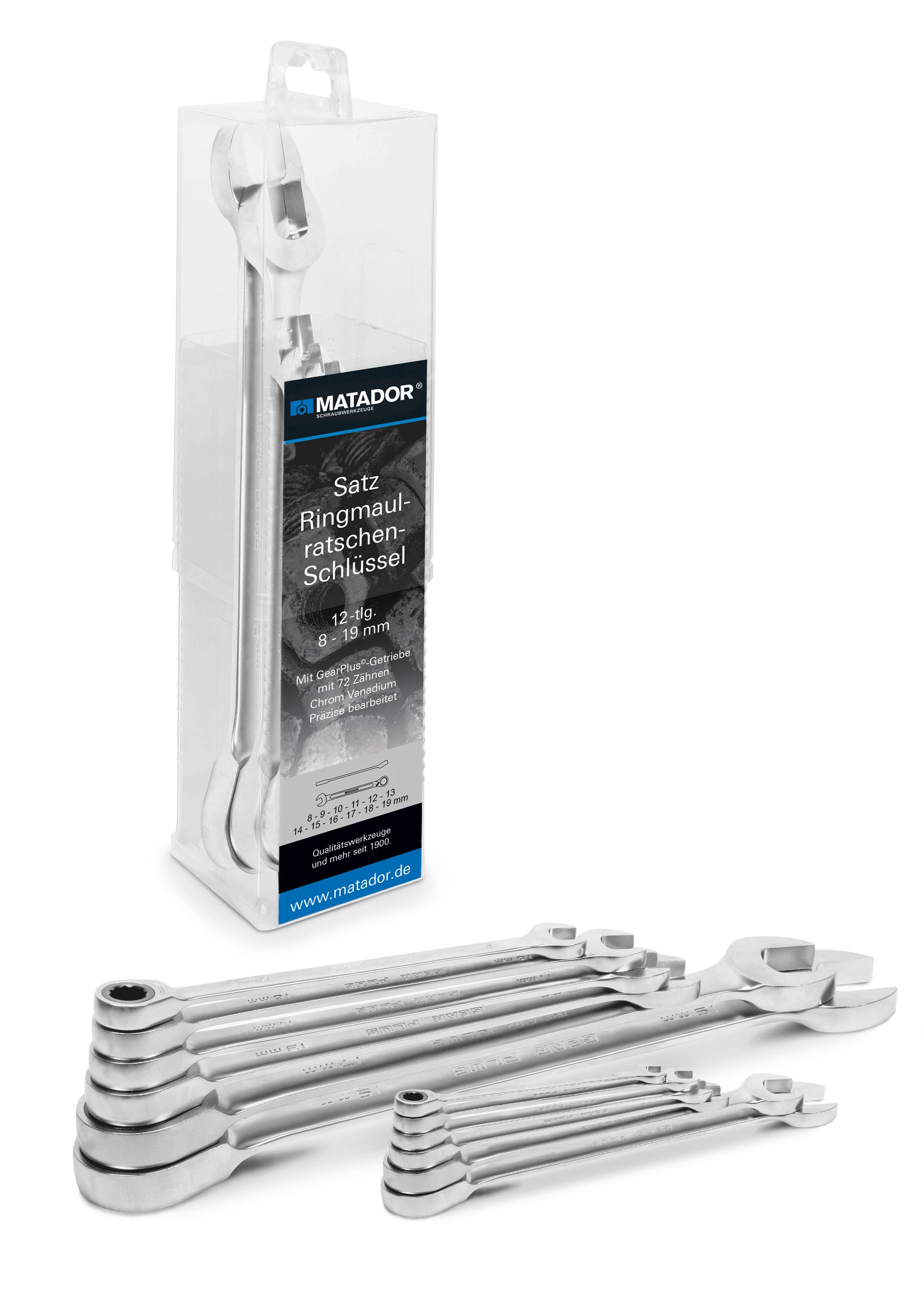 Matador Schraubwerkzeuge 01839120 Knarren-Ring-Maulschlüssel-Satz 12teilig Schlüsselweite (Metrisch) 8 - 19 mm