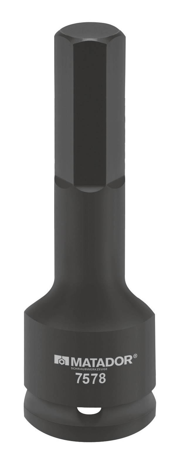 Schwarze Sechskantnuss von Matador mit der Produktnummer 7578, geeignet für Schraubarbeiten.