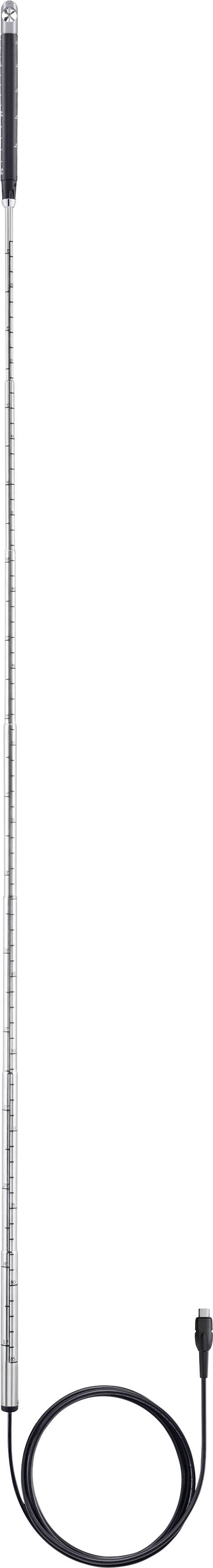 Langes, schlankes graues Gerät mit einem Kabel am unteren Ende, möglicherweise ein industrieller oder technischer Messstab.