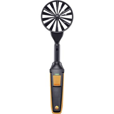 Ein Messgerät für Luftströmungen mit einem großen Flügelrad, schwarz mit orangefarbenen Akzenten, für präzise Messungen in Lüftungstechnik.