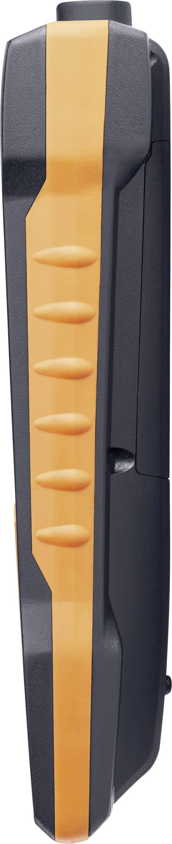 Ein seitlich abgebildetes, handliches Gerät mit schwarzem und orangefarbenem Gehäuse, möglicherweise ein elektronisches Messgerät.